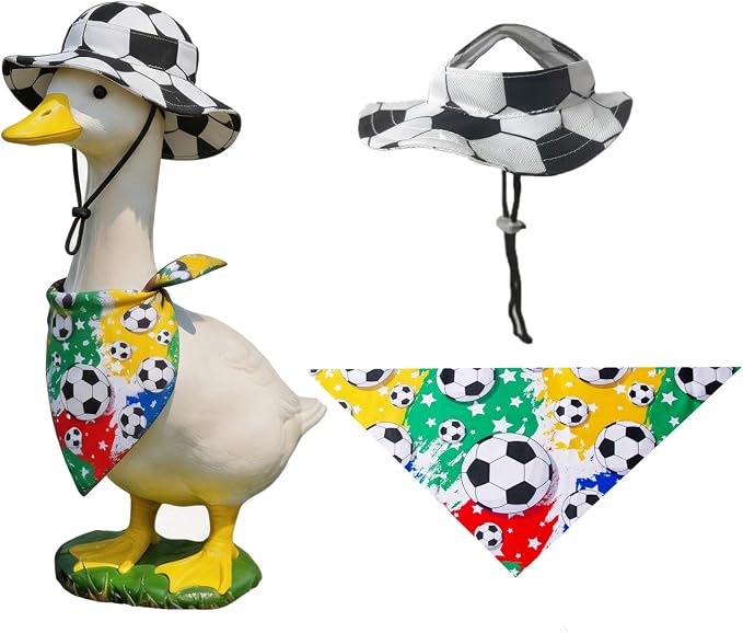 Soccer Porch Goose Outfits – 2PCS Goose Outfits for Porch Goose with Bandana & Adjustable Classic Black-and-White Hat for 23", Outdoor Porch Goose Decor for Game Day, Soccer Season & Yard Display