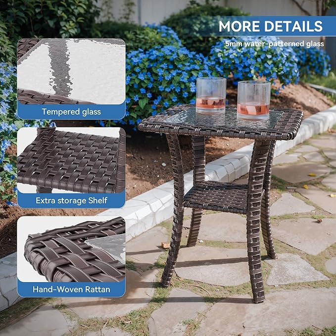 Kurapika 7-Piece Patio Furniture Set, Wicker Thick-Backed Outdoor Swivel Rocking Chair, Includes Coffee Table and Thick Cushions, Conversation Set for Porch,Patio, Gray