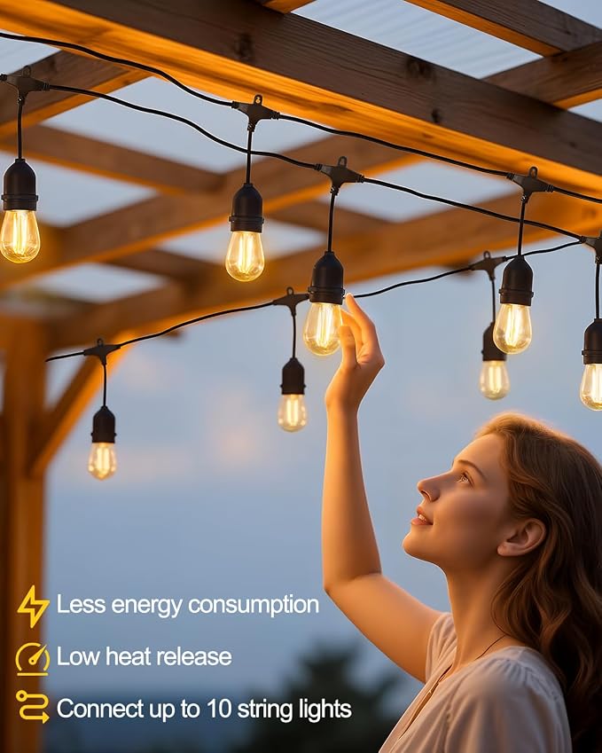 2W 25FT Outdoor String Light,Commercial Grade with 8+1 S14 LED Bulbs | Patio Lights Shatterproof Waterproof,2700K Warm White E26 Dimmable for Balcony Gazebo Porch Fence Garden Camping