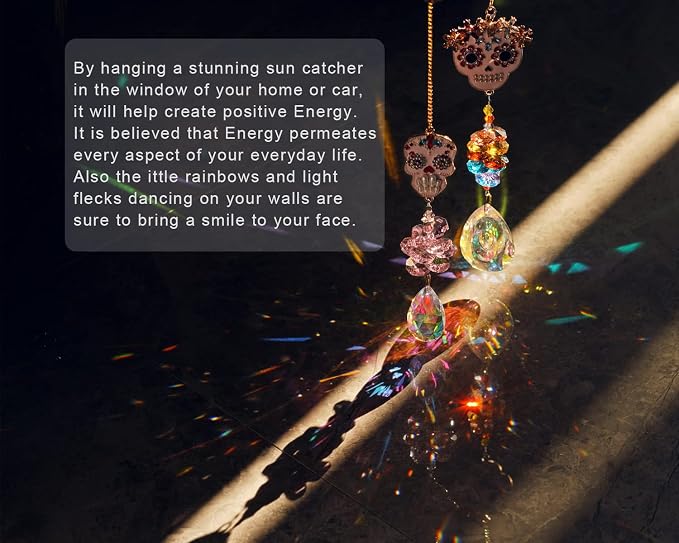2 Pcs Skull Rhinestone Crystal Pendant Chandelier Suncatcher Hanging Decor | Crystal Bead Chain Suncatcher with Skull Rhinestone Pendant for Chandelier Window Wedding Party Decor Accent