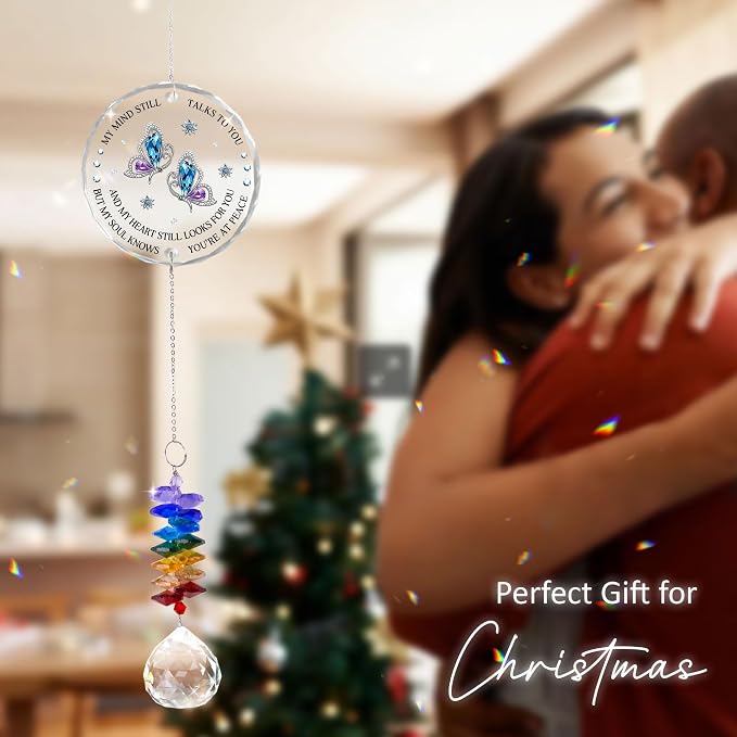 Glass Suncatcher Ornament - Memorial Gift for Loss of Loved One - My Mind Still Talks to You - Bereavement Keepsake - Crystal Rainbow Maker - Mother's Day for Mom Dad
