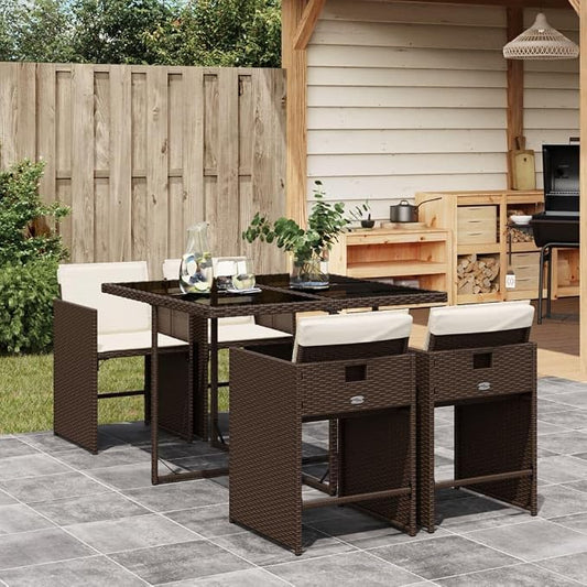 5 Piece Patio Dining Set with Cushions Brown PE Rattan Outdoor Furniture Set for Garden Balcony Backyard