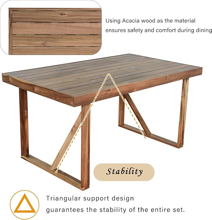 6 Piece Patio Dining Set with Dining Table and Chairs Set, Wood Outdoor Table with Bench, Rectangular Table Set for Balcony and Backyard (Natural Wood)