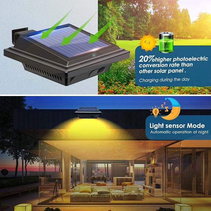 Gutter Solar Patio Decor Lights, 40 LED Deck Outdoor Waterproof Fence for Wall Backyard Porch, Pool, Step Stairs, Yard, Garden, Pathway (2Pack-Black, Warm White)