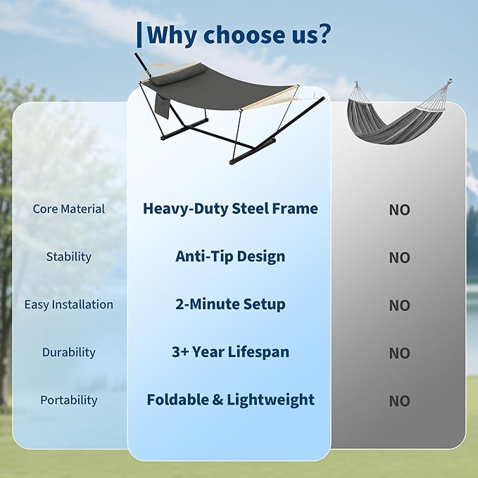 Garvee with Iron t-Shaped Bracket Flat Wood Frame Hammock - Durable, Sturdy, Comfortable, Easy Assembly, Stylish Design