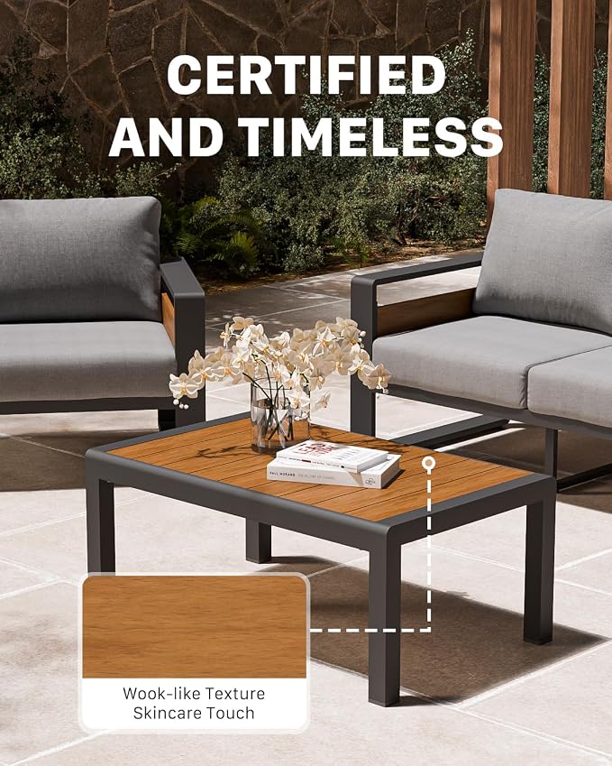 ZANDOR Aluminum Outdoor Patio Furniture Set with Coffee Table, 3 Seats Patio Conversation Sets with Washable Thick Cushions, Outdoor Sectional for Porch, Backyard, Deck, Garden & Poolside, Grey