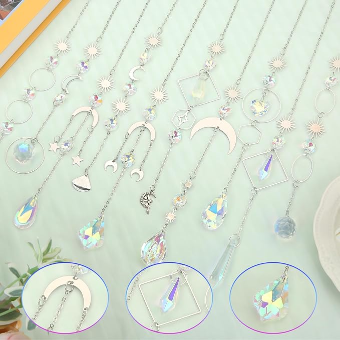 Crystal Suncatcher, 10 Pcs Colorful Sun Catchers Indoor Window Hanging | Crystals Ornaments for Home Outdoor Garden Ceiling Balcony Room Christmas Party Wedding Decorations Prism Rainbow Maker
