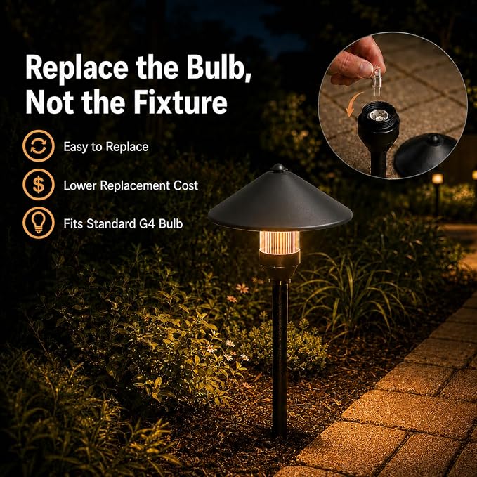 HIBOITEC 3W Low Voltage Pathway Lights 4 Packs, Bulb Replaceable Design | Aluminum Wired Path Lights 12V-24V AC/DC, Outdoor Waterproof Landscape Lighting for Yard Garden Walkway, ETL Listed