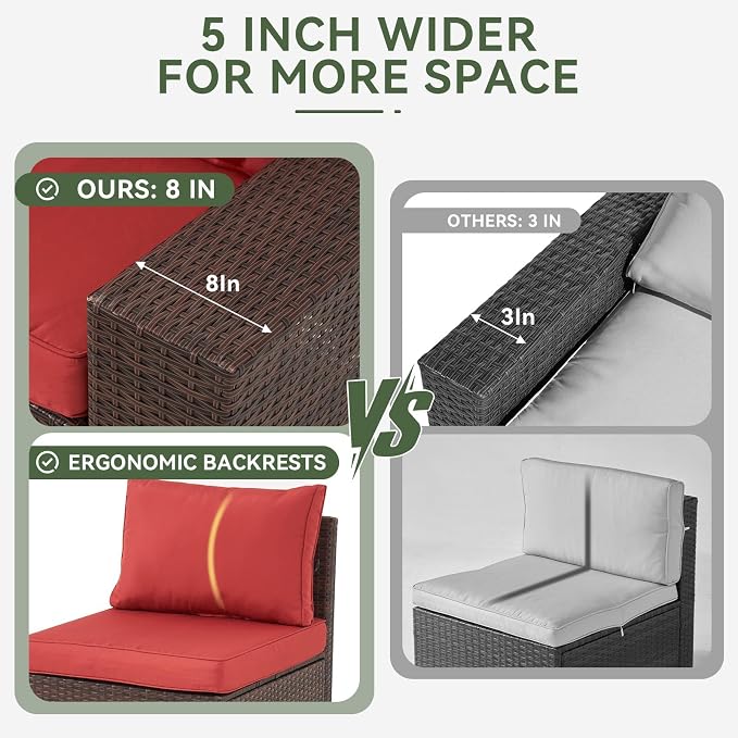 LazySunsets 2 Piece Outdoor Patio Furniture Set, Outdoor Sofa Set with Thick Cushions & Ottoman, Grey