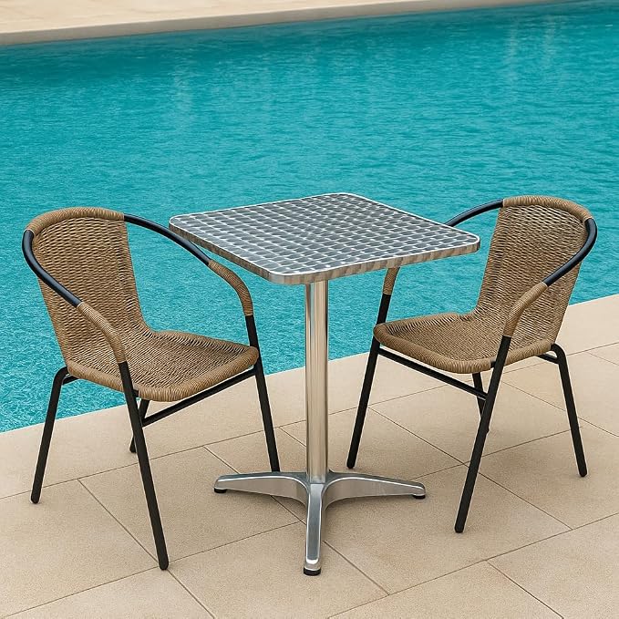 BTEXPERT Set of 2, Indoor Outdoor 27.5" Square Restaurant Table for Patio Stainless Steel Silver Aluminum Furniture with Base