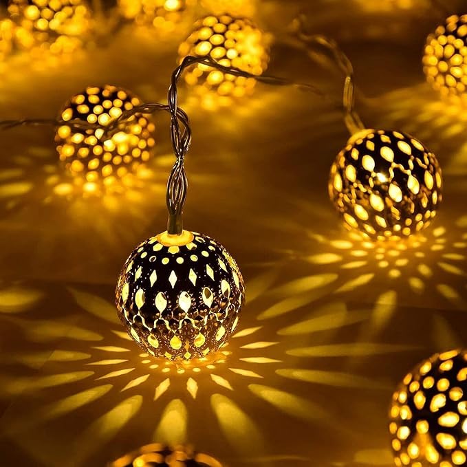 Brightown Solar Moroccan String Lights Outdoor 60 LED 36 Ft Globe Fairy Lights with 8 Lighting Modes, Waterproof Solar Powered String Lights for Garden Yard Gazebos Camping Party Holiday (Warm White)