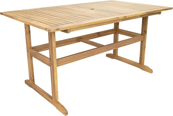 Sunnydaze 57" W Acacia Wood Outdoor Table for 6 - Hatteras Outdoor Dining Table with Umbrella Hole for Patio - Rectangular - Solid Wood