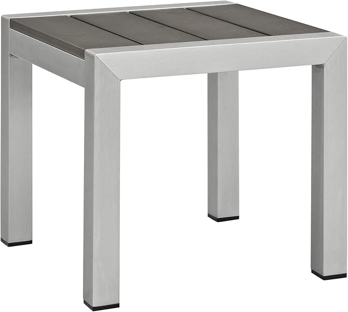 Modway Shore 3-Piece Aluminum Outdoor Patio Furniture Set in Silver Gray, Seating For Two