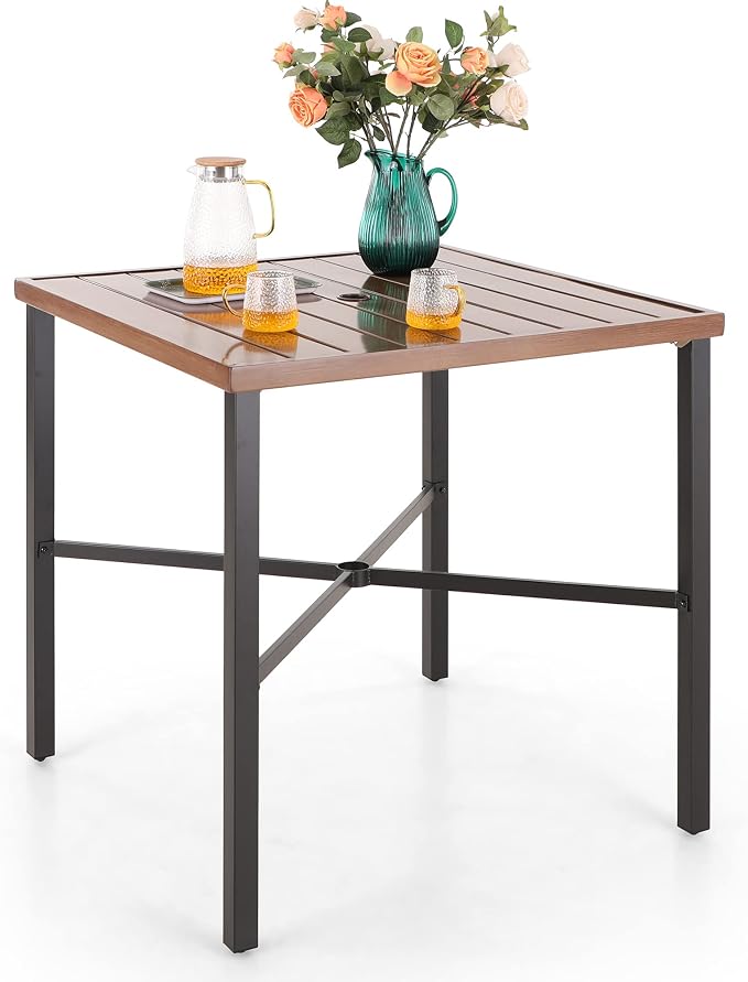Sophia & William Patio Bar Table Outdoor Metal Square Bar Height Dining Table with 1.61’’ Umbrella Hole
