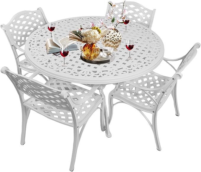 48.23" Patio Dining Table, All-Weather Cast Aluminum Table with 2.36" Umbrella Hole, Patio Furniture Table, Outdoor Dining Table for Backyard and Poolside