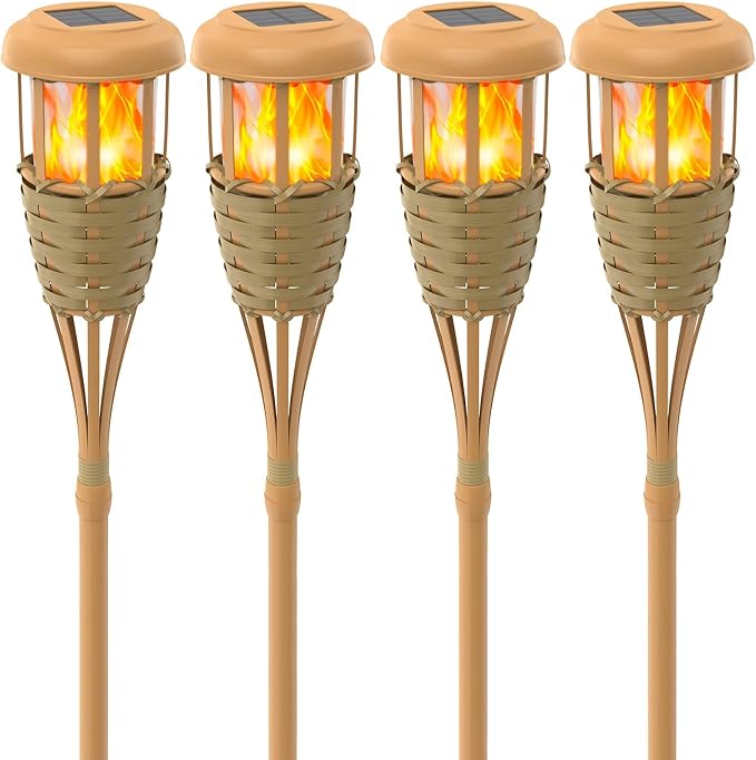 Solar Outdoor Lights, Solar Torch Lights Outdoor Flickering Flame, Outdoor Decorations for Patio Path Yard - 4 Pack