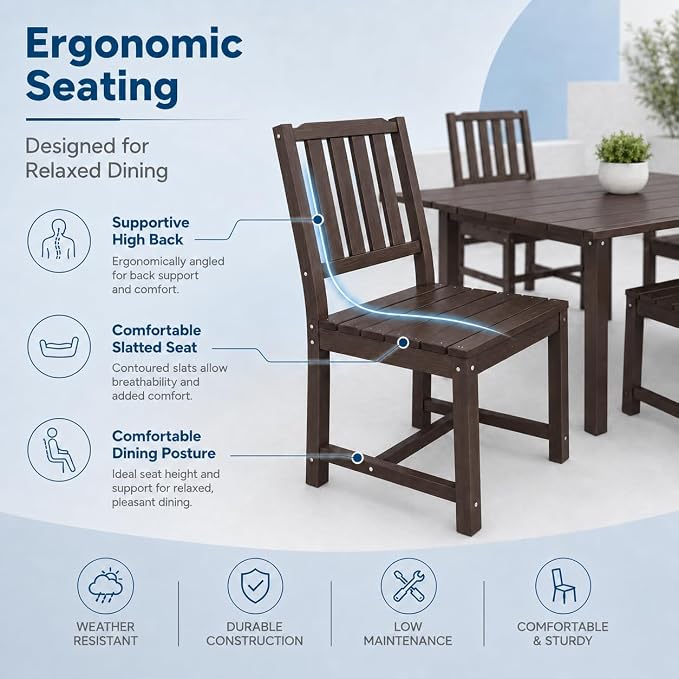 HDPE Outdoor Dining Set for 4, Square Table & Chairs Set | • All-Weather Polywood Composite • 410 lbs Heavy-Duty Support • Built-In 2" Umbrella Hole • Easy Soap-Water Wash