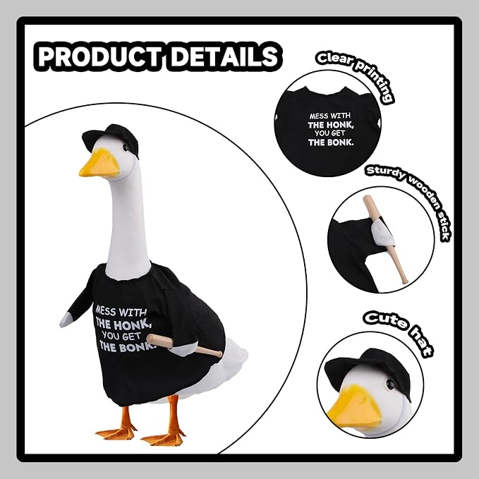 Porch Goose Outfit Costume Mess with The Honk You Get The Bonk Baseball Goose Clothes with Wood Bat Warning Porch Sign for Plastic Cement Goose Statue Garden Lawn Yard Patio Outdoor Decor