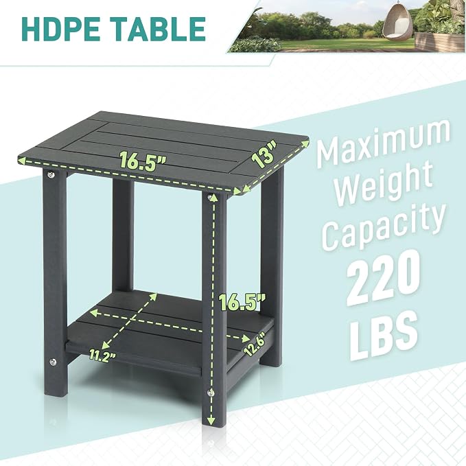 Outvita Outdoor Side Table, 2-Tier HDPE Adirondack Small Side Tables Weather Resistant Patio End Table for Backyard Poolside Porch Balcony