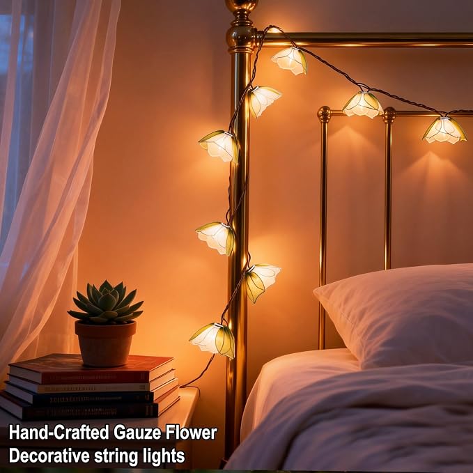 Decorative String Lights Plug in with 10 Bulbs, Flower Garland Fairy Lights Connectable Weatherproof Outdoor Indoor for Wedding Pergola Bedroom Porch Floral Home Decor (Green White)