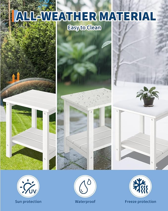 Takywep Adirondack Outdoor Side Table 18 x 15 in, HDPE 2-Tier Patio Side Table, All-Weather End Table for Patio, Pool Deck, Indoor & Backyard, Gray