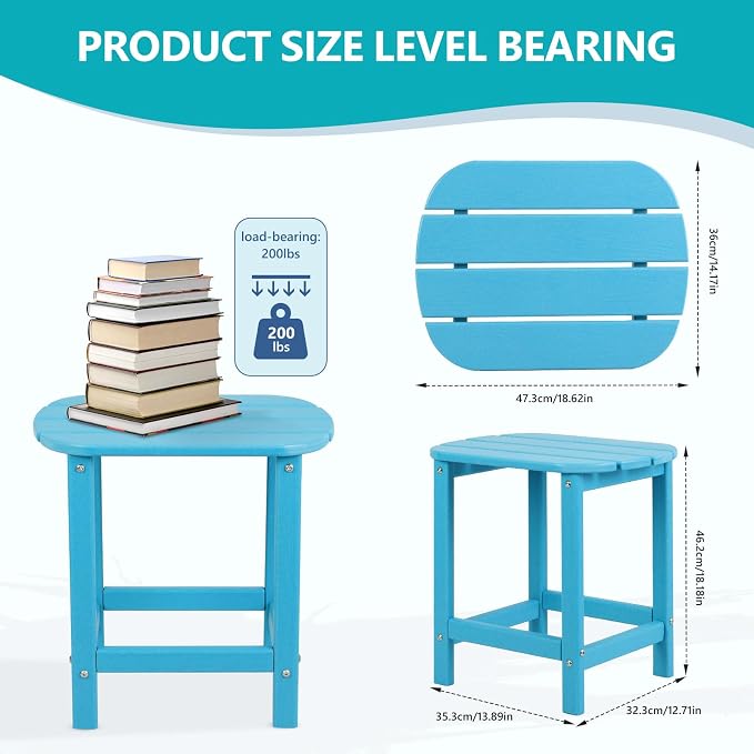 Plawdlik Adirondack Side Table, Wooden Textured,Hdpe Outdoor Weather Resistant Set for Patio, Garden, Porch, Pool, Backyard & Light Blue