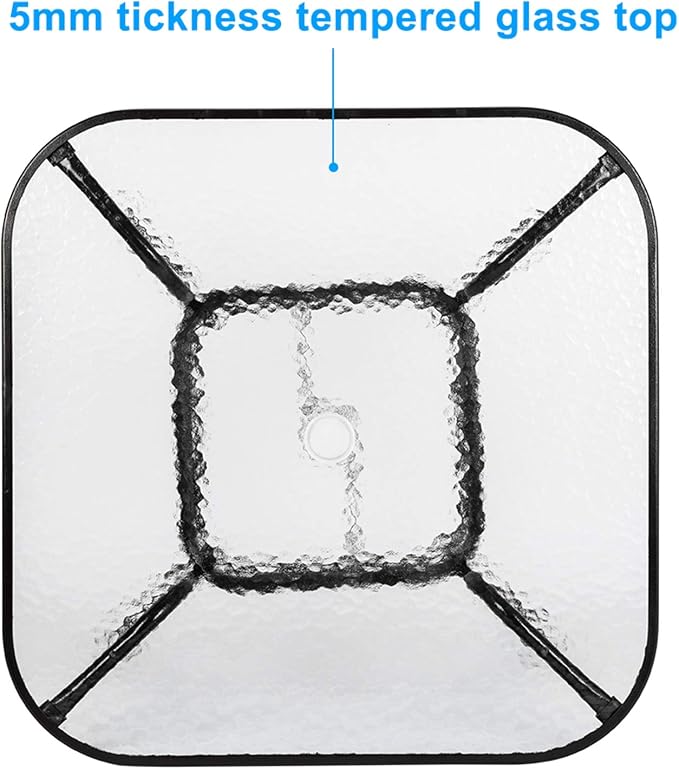 Outdoor Table Patio Table Dining Table with Tempered Glass Umbrella Hole for Lawn Balcony, Yard