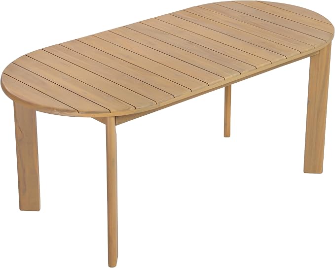 Christopher Knight Home Linda 70.67" Outdoor Dining Table, Solid Acacia Wood Patio Table for Patio Furniture Set, Modern Dining Table with Slat Panel Oval Top for Deck Garden Backyard, Light Teak