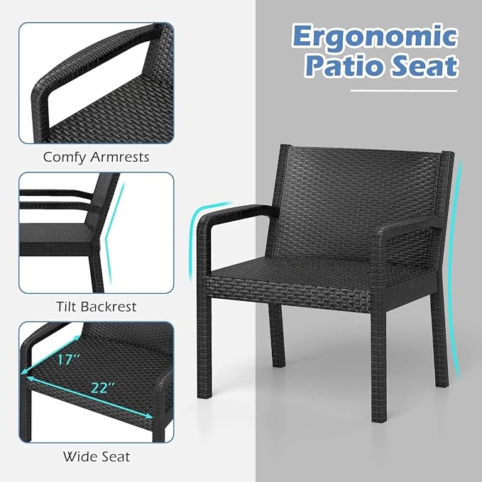 3 Piece Patio Furniture Set Outdoor Wikcer Conversation Set with 2 Rattan Armchair 25" Square Side Table for Courtyard Garden