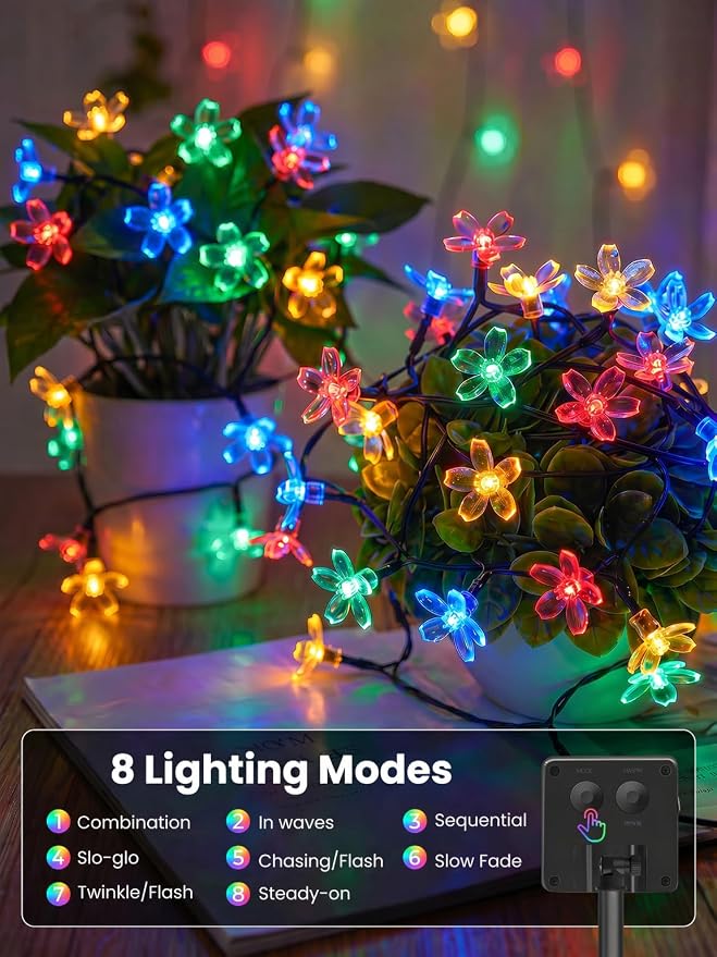 ITICdecor Solar Flower String Lights Outdoor Waterproof 50 LED Solar Powered Fairy Lights for Garden, Fence, Patio, Yard, Christmas Tree & Party Decor (Multi-Color)