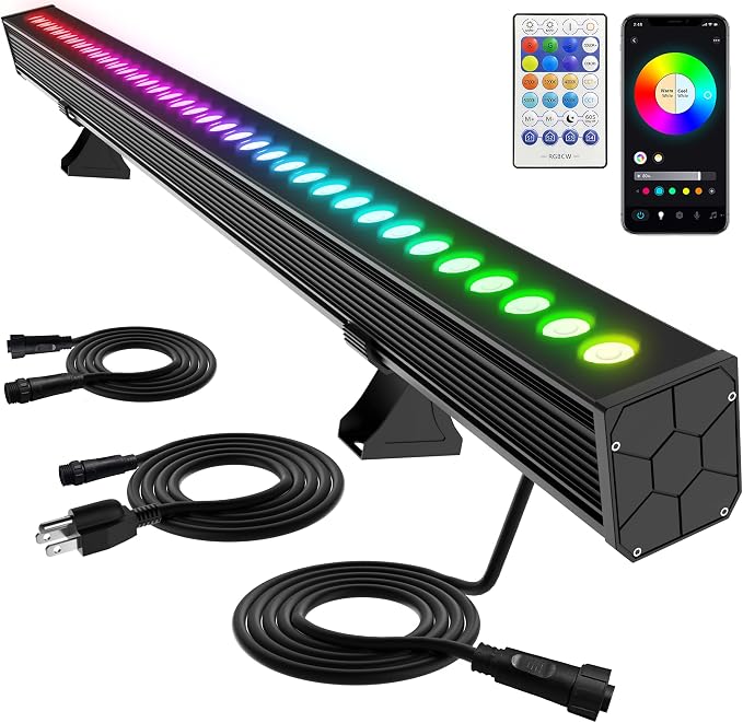 LED Wall Washer Light, 40in Linkable RGBCW Light Bar, IP65 Waterproof, App & RF Remote, 2700K-6500K Tunable White, 1%-100% Dimmable, 120V