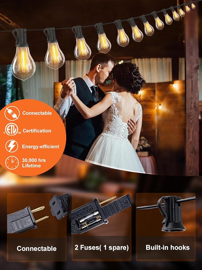 Outdoor String Lights 200FT Waterproof Patio Lights for Porch Backyard Yard | 2FT Bulbs Apart,200FT Connectable Outside Lighting with 100+6 Shatterproof Dimmable Edison LED Bulbs for Garden Balcony Party