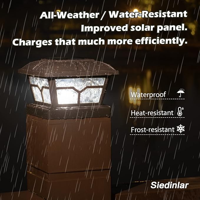 SIEDiNLAR Solar Post Cap Lights Outdoor 2 Color Modes 8 LEDs for 4x4 5x5 6x6 Posts Fence Deck Patio Decoration Warm White & Cool White Lighting Brown (4 Pack)