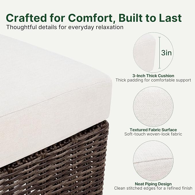 Wicker Patio Conversation Set, Outdoor Patio Chair Set with Deep Seating, Wide Armrests & Thick Cushions, All-Weather Outdoor Furniture Set for Patio, Porch, Deck & Backyard