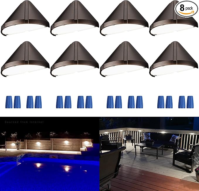 LEONLITE 8-Pack 4000K Low Voltage LED Deck Light Triangle Oil Rubbed Bronze | 12V Stair Railing Light, Outdoor Landscape Step Fence Light, IP65, UL Listed , Aluminum, Cool White