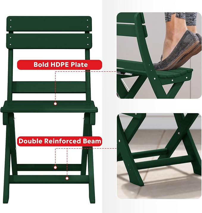 Costaelm Outdoor Bistro Table and Chairs Set of 2, Round Portable Folding Bar Height Barstool Set of 3, Tall Balcony Pub High Top Table 3 piece Patio Set for Deck, Backyard, Garden, Dark Green