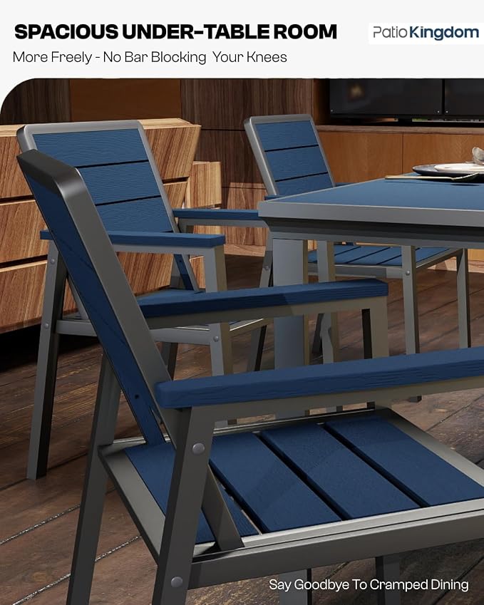 7-Piece Outdoor Dining Set with 11FT Umbrella,Navy | HDPE table, chairs included, aluminum frame, 2" hole design, weather-resistant furniture, perfect for backyard, deck, garden
