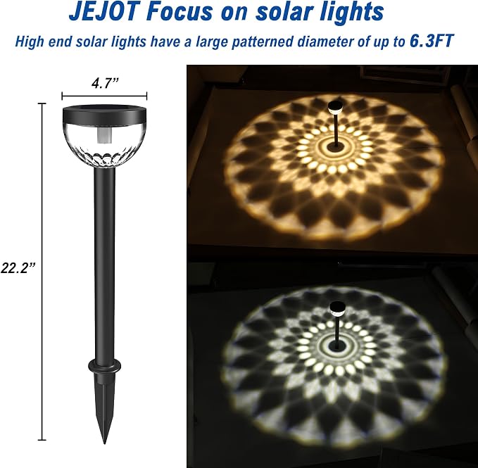 JEJOT 4 Pack Solar Flood Light, Security Lights,Pathway Lights with 2CCT(Warm and Cool) Light Modes,Bright Pattern Solar Decorative Lights Outdoor