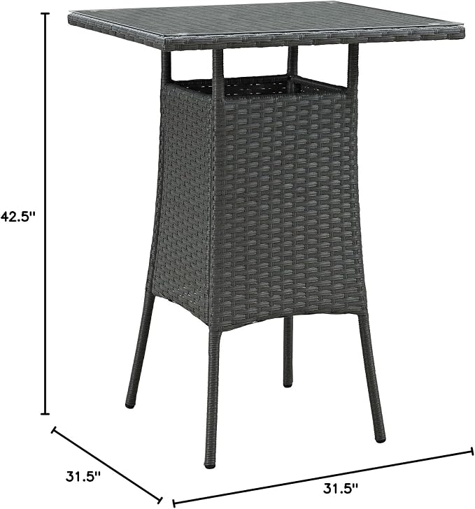 Modway Sojourn Wicker Rattan Outdoor Patio Square Bar Table in Chocolate