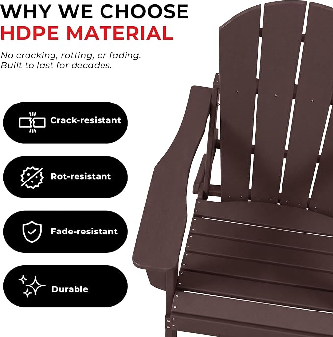 Costaelm Patio Conversation Set, 5 piece Balcony Furniture, Small Patio Firepit Furniture Outdoor Adirondack Square Coffee Table and Chair for Backyard Lawn Porch Pool Garden, Dark Brown