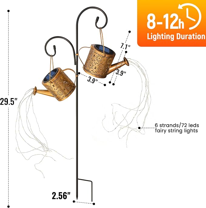 X-PREK Solar Garden Lights Outdoor Decoration, Metal Solar Watering Can Lights Outdoor Waterproof, Small Patio Light Yard Lawn Pathway Decor, Gardening Gifts for Women Mom Grandma 2 Packs