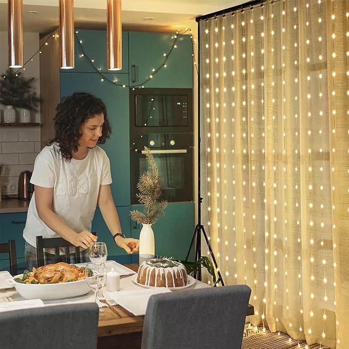 echosari Smart Curtain Lights 6.6 x 9.8Ft 16 Million Colors Changing | 300 LED Fairy Curtain Lights DIY Functions with Remote APP Hanging Light for Patio Bedroom Decor