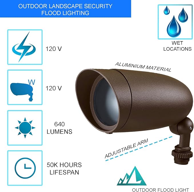 Lighting One Light LED PAR20 120 Volt Die Cast Aluminum Durable Outdoor Landscape Security Lighting Flood, Dark Bronze