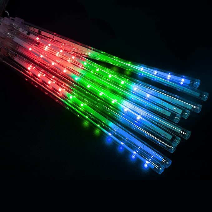 Meteor Shower Lights Outdoor, 11.8 Inches 10 Tubes 240 LED Snowfall Light, Waterproof Meteor Christmas Lights, Hanging Falling Rain Light for Tree Bushes Holiday Party Christmas Decor, Multicolored