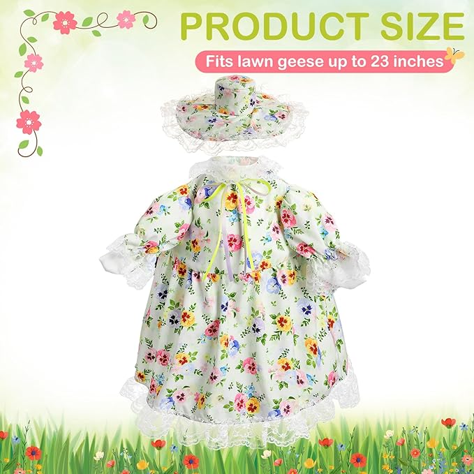 FuWeave Summer Goose Outfit Flower Lolita Porch Goose Clothes for 23" Large Statue Outdoor Patio Yard Lawn Art Decoration