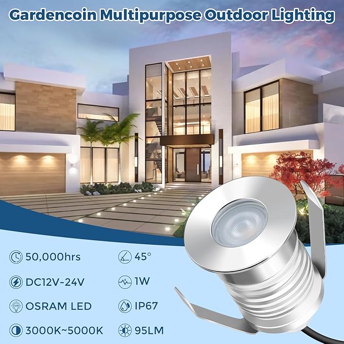 Outdoor Recessed LED Lights, 1 Watt Soffit & Deck Riser Lighting Flush Mount, 12V-24V Low Voltage Landscape In Ground Well Light, IP67 Waterproof, 3000K Warm White, 6 Pack