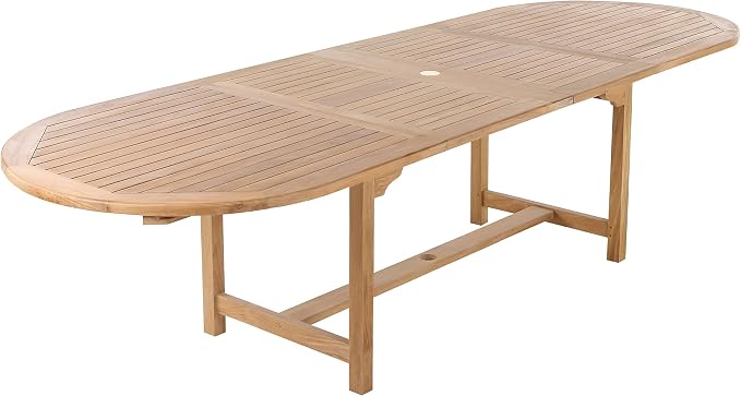 Nordic Style Backyard Premium Teak Wood Adjustable Outdoor Dining Table with Natural Finish – 79″-118″ (Dining Table Only)