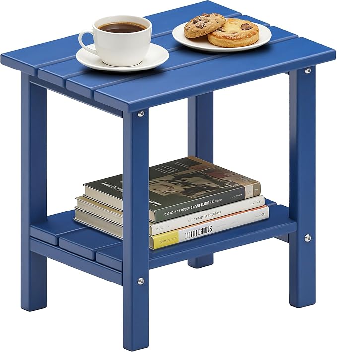 OTSUN Double Layer Outdoor Side Tables, HDPE Weather Resistant Square Bedroom Living Room Small Table Nightstands Suitable for Sofa Couch Dining Pool & Patio (Dark Blue)
