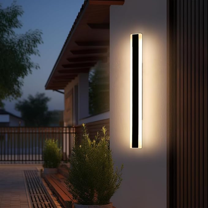 39inch Modern Exterior Lights for House, Outdoor LED Wall Sconces, 3 Color 3000K/4500K/6000K, IP65 Waterproof, Black Long Porch Wall Mount Lighting for Patio, Yard, Garage