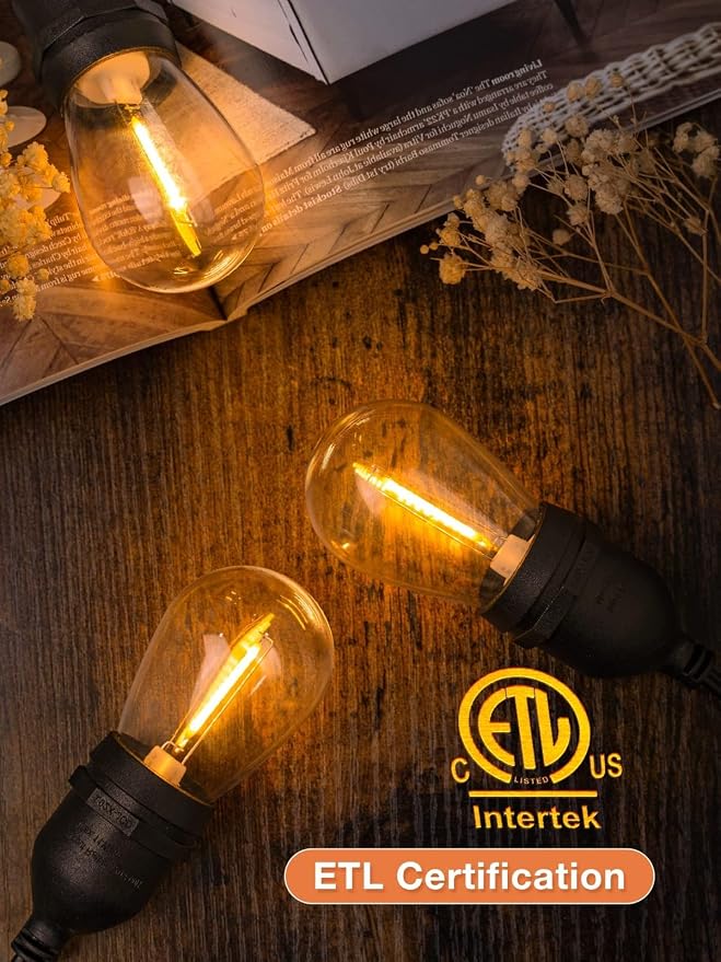 addlon LED Outdoor String Lights 48FT with 25 Edison Vintage Bulbs ETL | Commercial Grade Strand with Shatterproof Bulbs, Decorative Hanging Lights for Patio Backyard Garden Cafe Bistro Deck